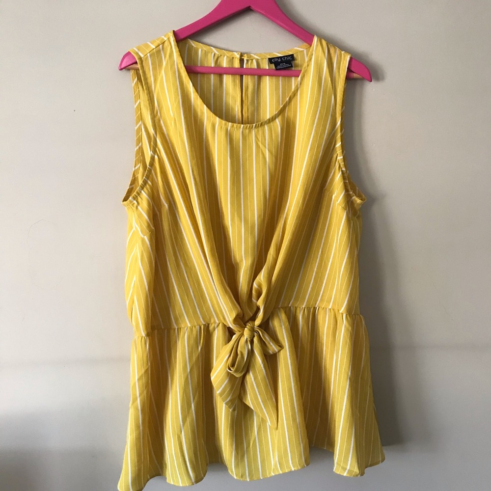 city chic yellow and white tie peplum top